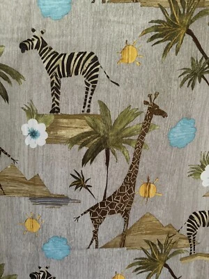 Zebra Giraffe Fabric Shower Curtain Polyester Animal Tropical Green Brown - Image 1 of 4