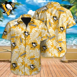 SALE Pittsburgh Penguins Hawaiihemd Tropical Leaves Aloha Beach Shirt Herren - Bild 1 von 4