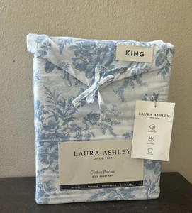 Laura Ashley King Sheet Set Cotton Percale New Floral Etoile - Picture 1 of 2