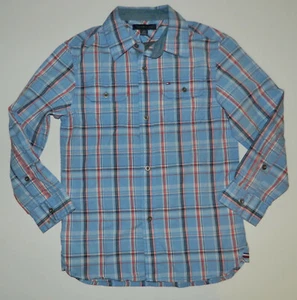 NWT TOMMY HILFIGER boys Long Sleeve BLUE PLAID Button Up SHIRT* S 6 7 - Picture 1 of 3