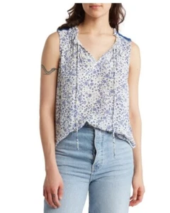 Bobeau Plus Womens Crochet Yoke Blue Flowers Sleeveless Tank Top Blouse 3X - Picture 1 of 2