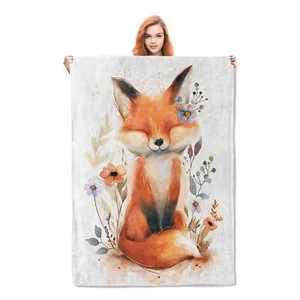Cute Fox Blanket Gifts for Women Girls Soft Warm Lightweight Cozy Animal Flor... - Picture 1 of 7