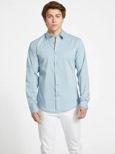 GUESS Mens MEDIUM Easy Care Damon Plain Poplin Button Up Shirt Blue NWT $59.99 - Picture 1 of 15
