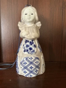 Vintage 1982 Nancy Lopez Delft blau weiß Mädchen Instrument Keramik Mosaik Ornamen - Bild 1 von 4
