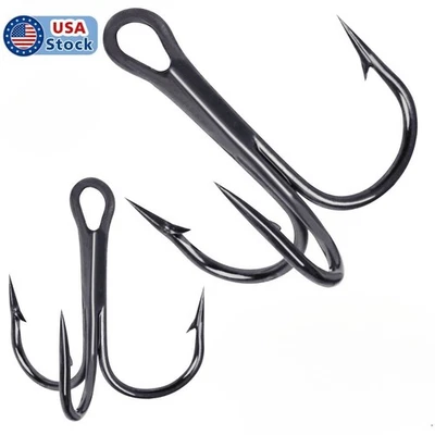 100X Black Strong High Carbon Steel Treble Hooks Fishing Triple Lures Hooks 12# - Image 1 of 4
