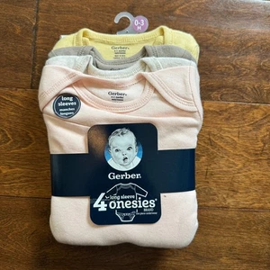 Gerber Onesies Mädchen 0-3 Monate Langarm Body 4er Pack rosa gelb NEU  - Bild 1 von 3