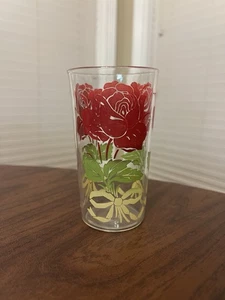 Vintage Anchor Hocking Trinkglas Floral Swanky Swig Blumen rote Rose Tasse - Bild 1 von 11
