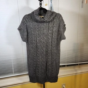 Rüschen behauen Medium $ 89 Wollmischung grau meliert Tunika Midi Zopfmuster Pullover Kleid - Bild 1 von 7