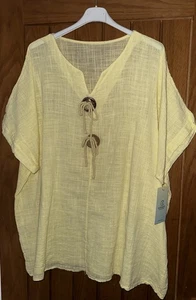 Top tunica nuovo Made in Italy limone Lagenlook bottoni taglia 18 20 22 24 26 taglia unica - Foto 1 di 4