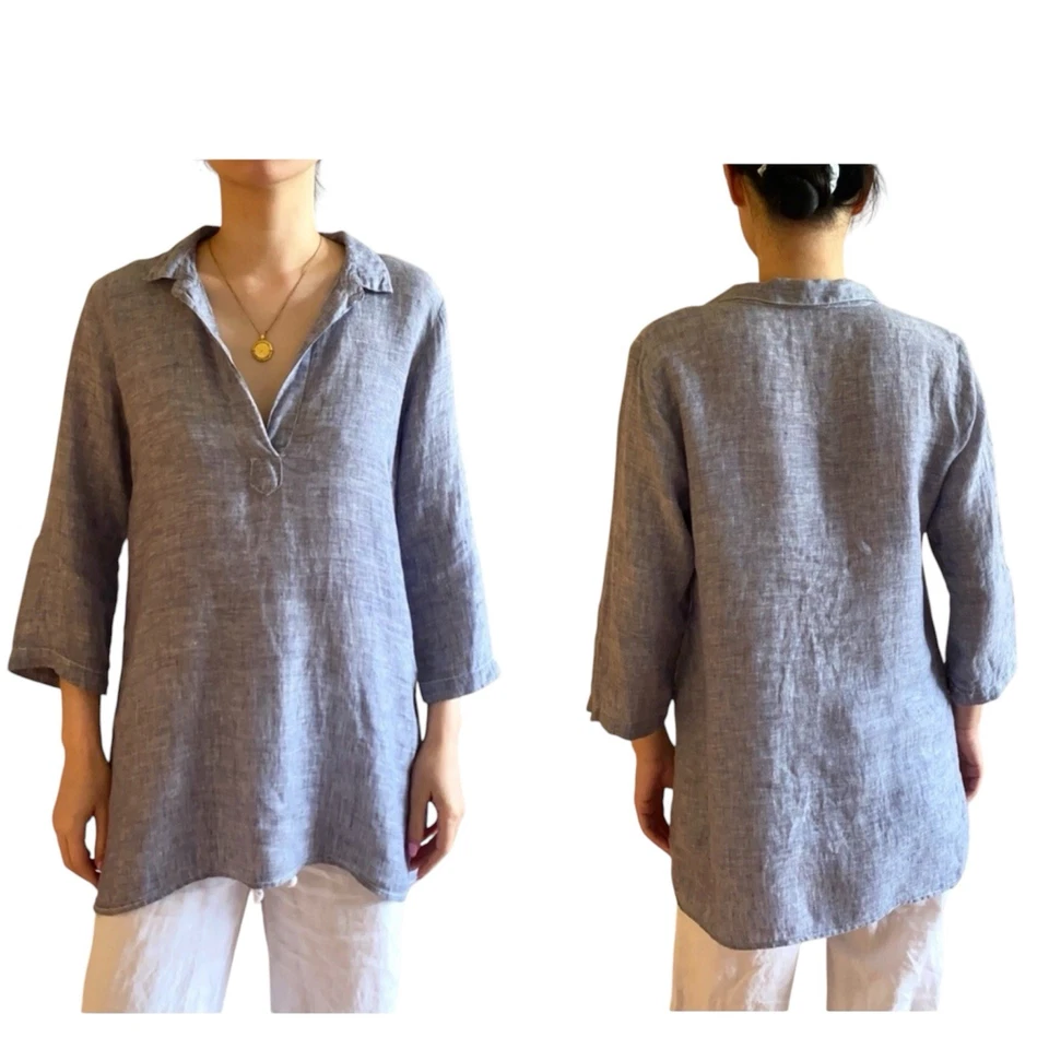 CP Shades Linen Split Neck Tunic Top Womens Size XS Beach Lagenlook Minimalist - Изображение 1 из 4