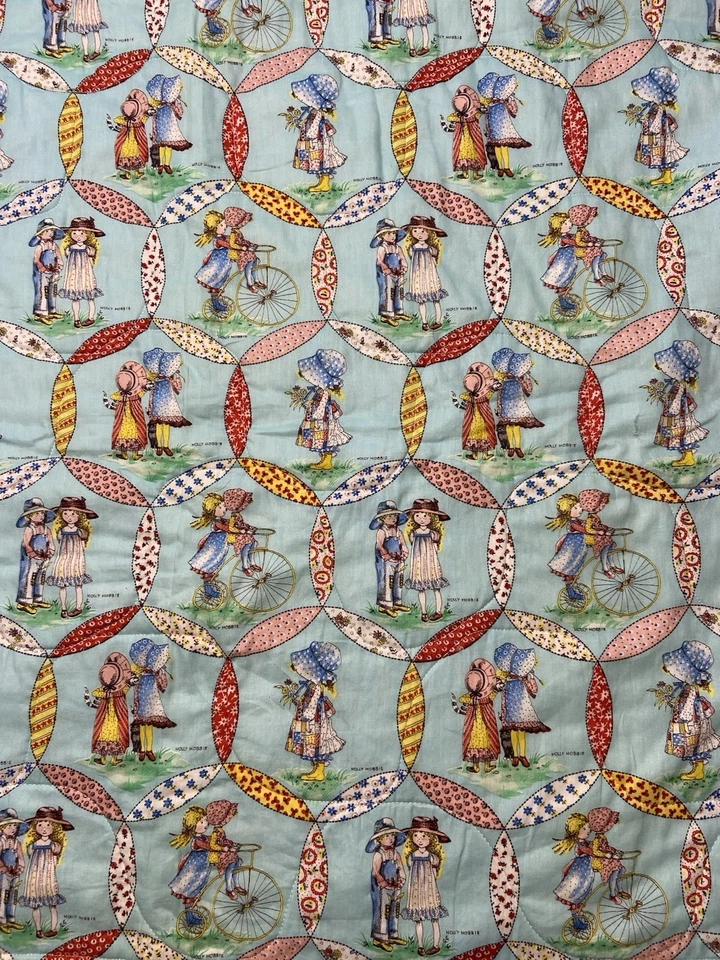 Edredón hecho a mano Holly Hobbie cuna niño 53” X 43” lunares franela trasera Foto 1 de 4