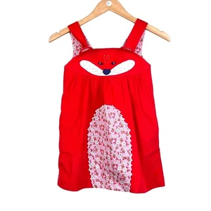 Mini Boden 5-6Y Girls Red Corduroy Fox Pinafore Layering Jumper Dress - Picture 1 of 8