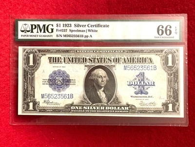 $1 1923 SILVER CERTIFICATE FR#237 PMG 66 GEM UNCIRCULATED EPQ - Image 1 of 2