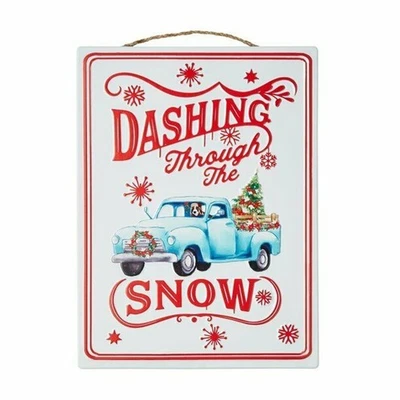 NEW Pioneer Woman Vintage Truck Charlie Christmas Holiday Hanging Metal Sign - Image 1 of 4