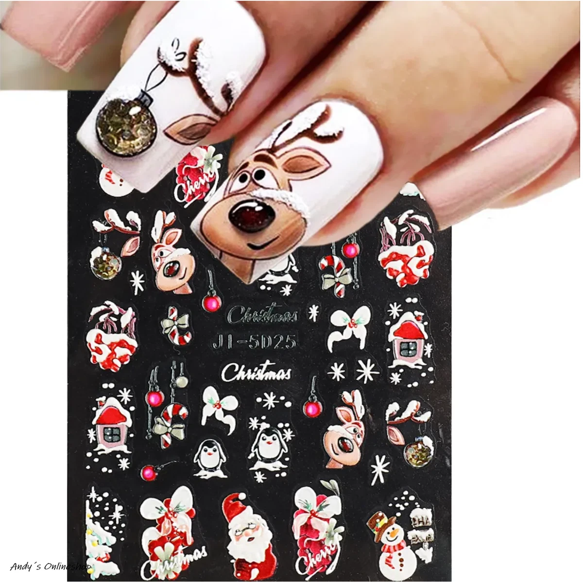 Beaupretty Weihnachts-Nagelsticker – 3D, Selbstklebend, Festlich