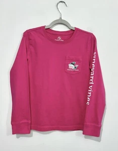 Vineyard Vines Girls Tee S 7-8 Cotton Pink Long Sleeve Elf T Shirt Pocket Logo - Picture 1 of 6