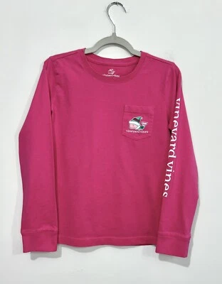 Camiseta Vineyard Vines Meninas S 7-8 Algodão Rosa Manga Longa Elfo Logotipo de Bolso - Imagem 1 de 4