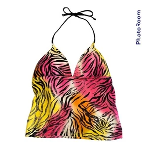 juniors vintage animal print bright colors Tankini Top halter top size 9 swim - Picture 1 of 5