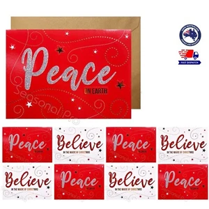 8pk Deluxe Christmas Greeting Cards & Envelopes Xmas Foil Card Red & White AU - Picture 1 of 9