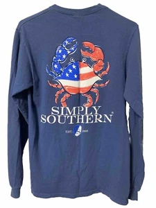Simply Southern Collection Red White Blue US Crab T-shirt Long Sleeve Size Small - Picture 1 of 3