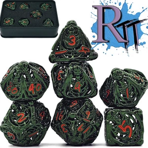 Hohl grün rot Metallschädel Skelett DND Würfel Set Polyeder Dungeons Drachen - Bild 1 von 12