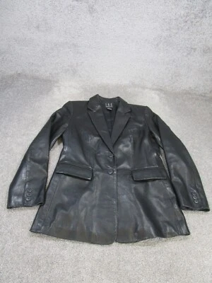 Inc 皮革夹克女式 4P 小号黑色 y2k Blazer Matrix * Rip — 第 1/4 张图片