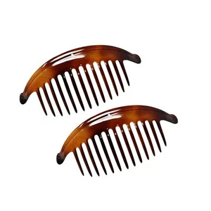 Parcelona French Tortoise Large 13 Teeth Banana Wide Edge Side Hair Combs(2 Pcs) - Picture 1 of 8