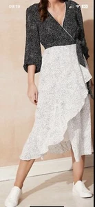 Fenn Wright Manson Ninette Wrap Dress Size 12 Petite Black & Ivory Spot Print - Picture 1 of 24