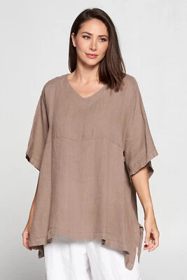 HLT248 Mocha 1X Nueva con Etiquetas Camisa Túnica Match Point Lino Pull Over Kimono Plus Marrón Foto 1 de 4