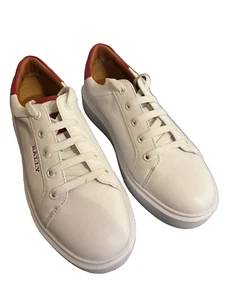 Bally Classic Womens Sneake Red Heel, White Coloured Shoe with Embossed Red Logo - Picture 1 of 6