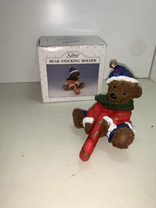 Bear Stocking Holders Composite Bear Holding Candy Cane Scott’s Collectibles - Picture 1 of 4
