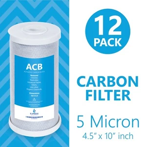 Filtro de agua de bloque de carbono azul grande para toda la casa 5 micras coco 4,5"" x 10"" -12 PK - Imagen 1 de 5
