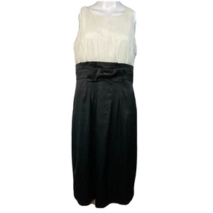 Sangria Dress Womens Sz 10 Black Ivory Pleated Sleeveless Sheath Bow Waist - Picture 1 of 11