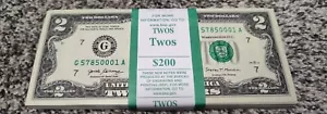 BEP 100 TWO DOLLAR BILLS - $2 UNCIRCULATED SEQUENTIAL - 2017A Consecutive Order - Picture 1 of 4