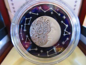 2017 THE MOON Celestial Bodies 2 oz Silver Proof Coin Antique Enamel $5 Niue - Picture 1 of 9