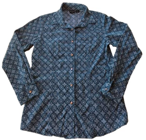 Cruel Girls XL / 12 Button-Up Blue Patterned Long Sleeve Blouse Sparkly Snaps - Picture 1 of 5