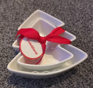 NEW CRATE & BARREL white TREE RAMEKINS gift set of 2 Nesting Christmas Dish Bowl - Picture 1 of 5