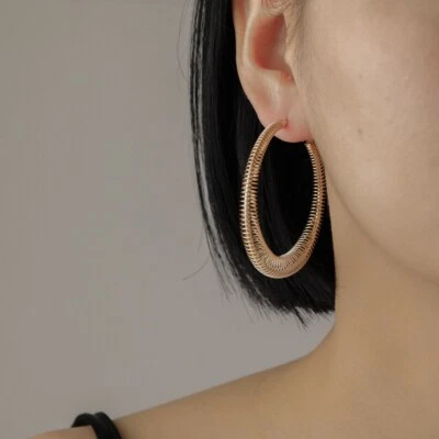 Pendientes de aro huecos de oro de 2" de joyería de moda para mujer 1-136 Foto 1 de 4