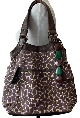 Lucky Brand Hobo Handbag Vintage Inspired Brown Canvas Leather Shoulder Bag - Image 1 of 4