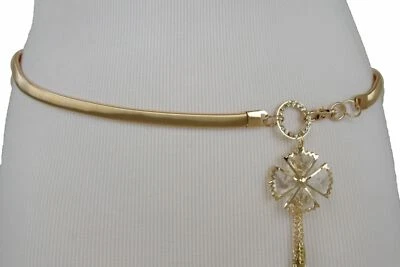 Mujeres Cintura Alta Cadera Metal Dorado Banda Elástica Elegante Elegante Cinturón Flor Dije S M Foto 1 de 4