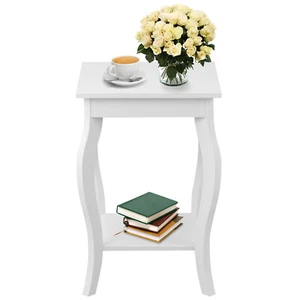 2-Tier Sofa End Table Accent Side Table Nightstand Coffee Table w/ Shelf White - Picture 1 of 11