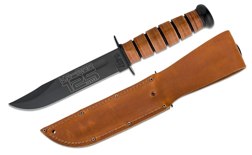 Ka-Bar Fixed Knife 1095 Crow-Van Carbon Steel Blade Leather Handle - 9225
