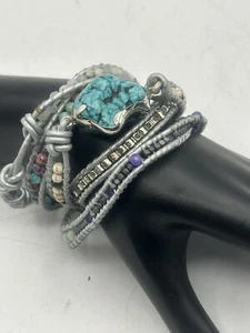 Bohemian Style Multiple Layered Wrap Around 34” Bracelet Button Loop Closure - Picture 1 of 9