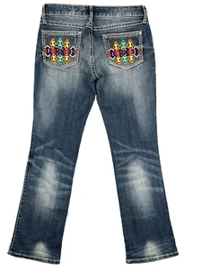 Wrangler Rock 47 Jeans Damen 28x33 Blau Ultra Low Rise Stickerei Schnurrhaare - Bild 1 von 13