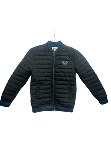 True Religion Boy’s Black Blue Zip Up Logo Puffer Bomber Jacket Size Small - Picture 1 of 12