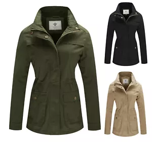Chaqueta militar informal para mujer WenVen cuello de algodón con soporte utilitario abrigo anorak - Imagen 1 de 43