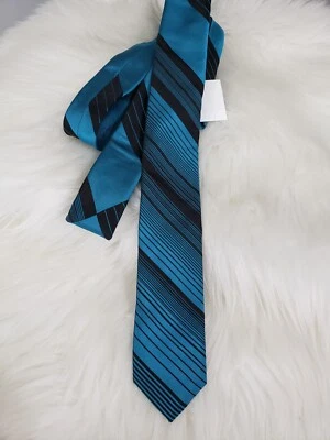 NEW SILK VAN HEUSEN NECK TIE - Blue & Black - Spinner Slim Linear Stripe Panel - Image 1 of 4