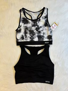 Reggiseno sportivo Justice bambina taglia 34 nero bianco tie dye morbido senza fili pull over - Foto 1 di 6
