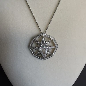Givenchy Pendant Necklace Silver Tone Clear Crystals 16” Signed - Picture 1 of 5