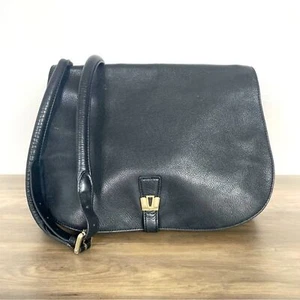 HENRI Bendel Black Leather Saddle Bag Satchel Crossbody - Picture 1 of 12